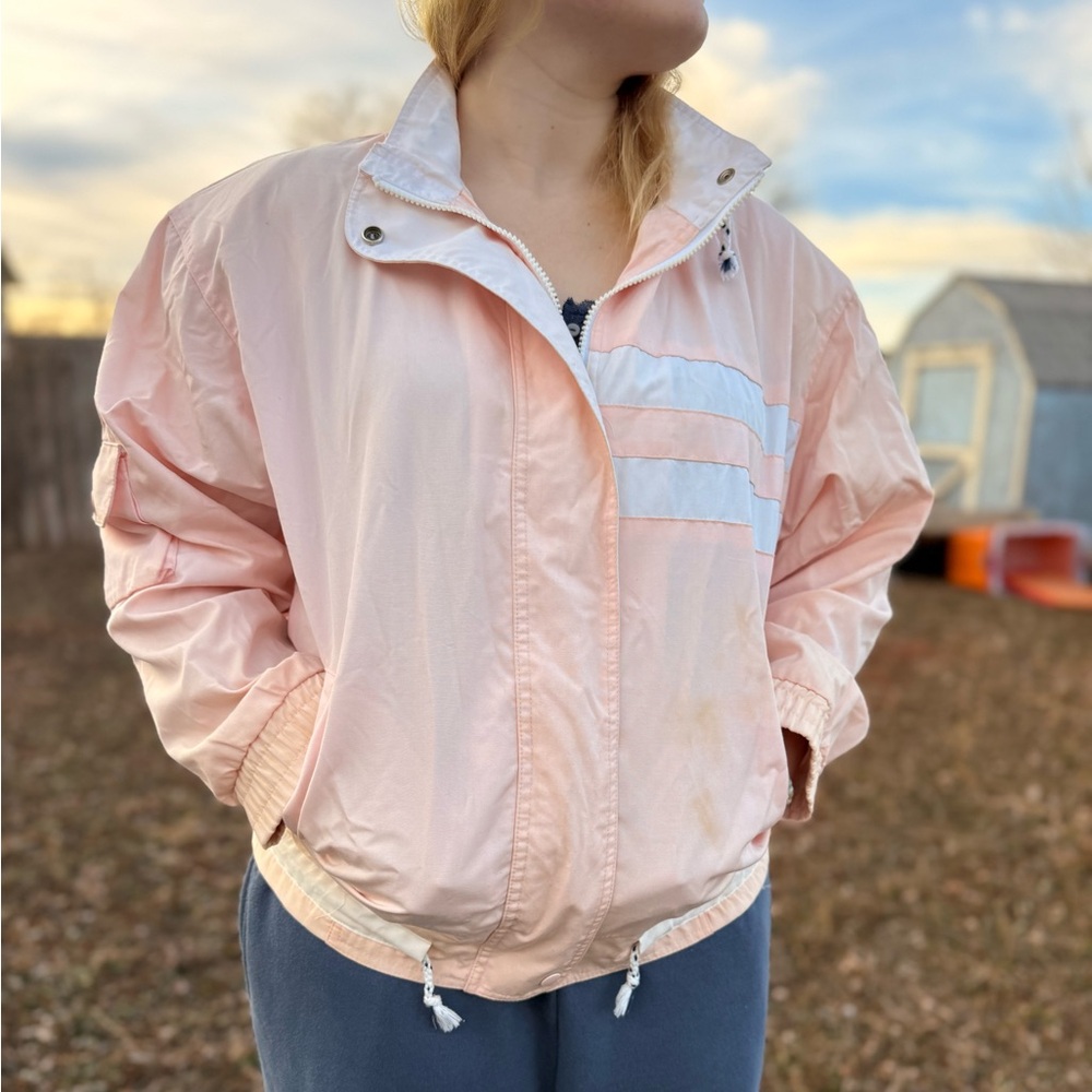 Vintage 80s At Ease Pale Pink Windbreaker Jacket – Retro Stranger Things Vibes